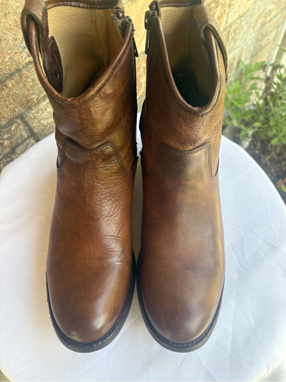Frye Brown Leather  Ankle Boots with Side Zip